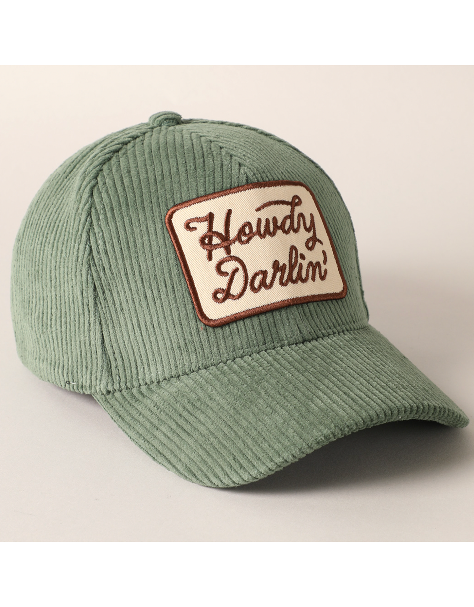 Fashion City Howdy Darlin' Embroidery Patch Corduroy Cap (Sage)