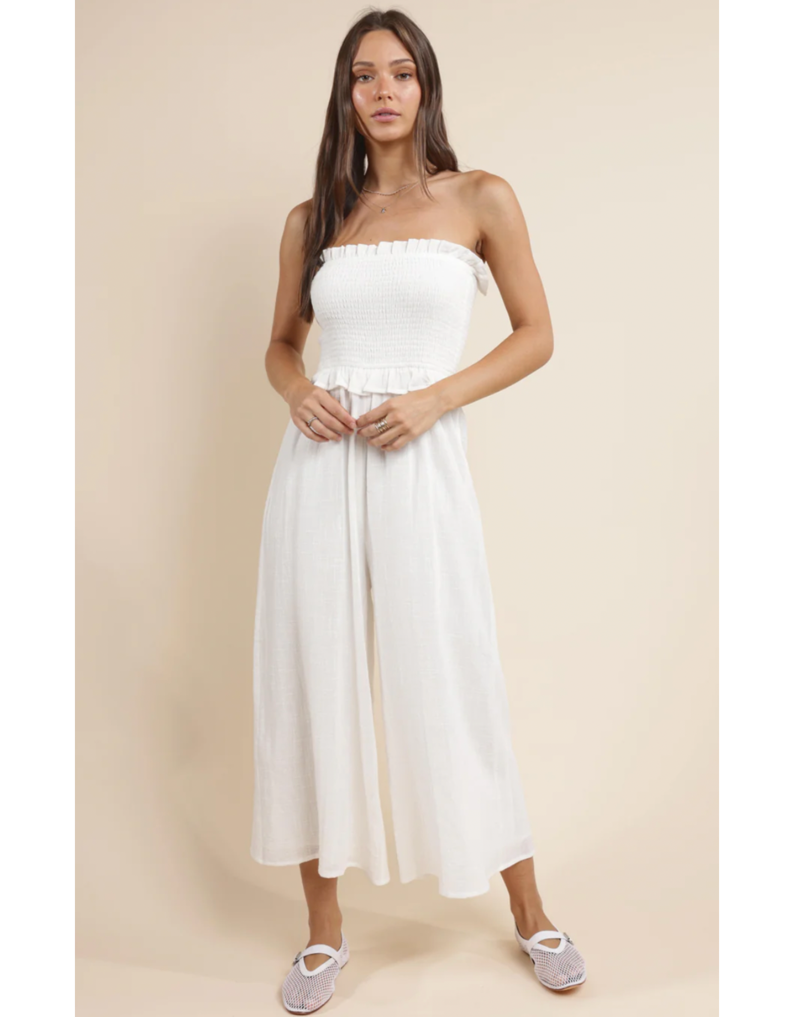 Sadie & Sage Sadie & Sage - So Cal Smocked Bodice Jumpsuit (White)