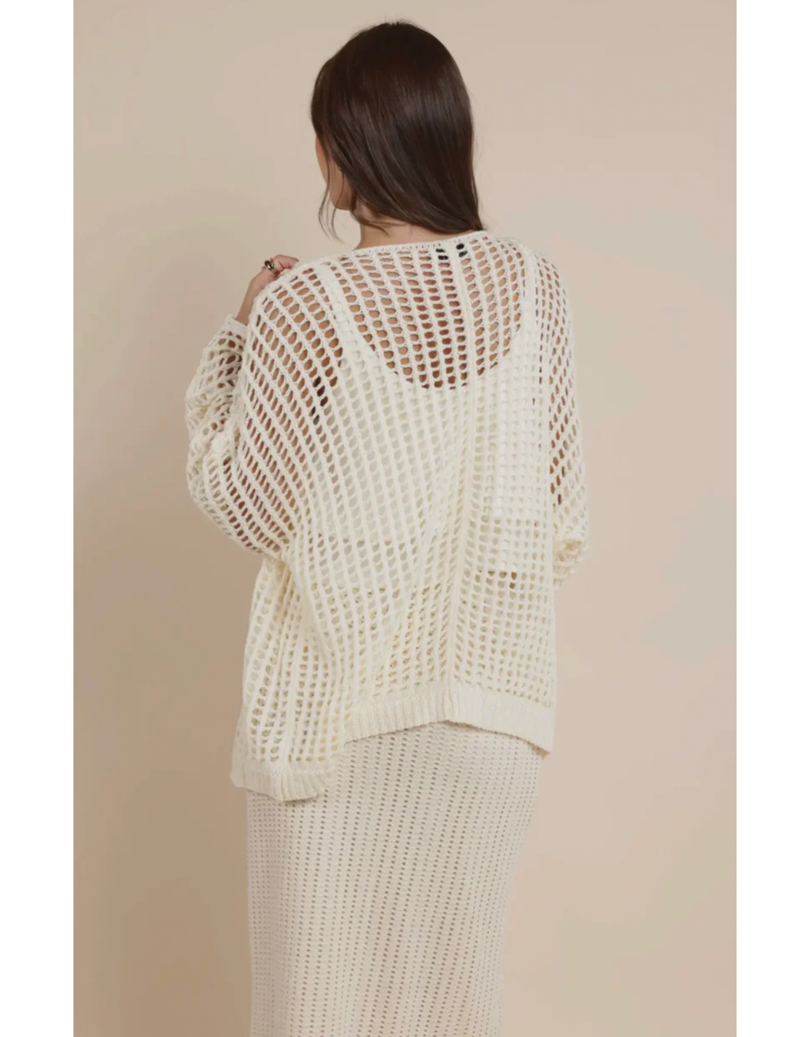 Sadie & Sage Sadie & Sage - Peach Fuzz Open Knit Cardigan (Ivory)