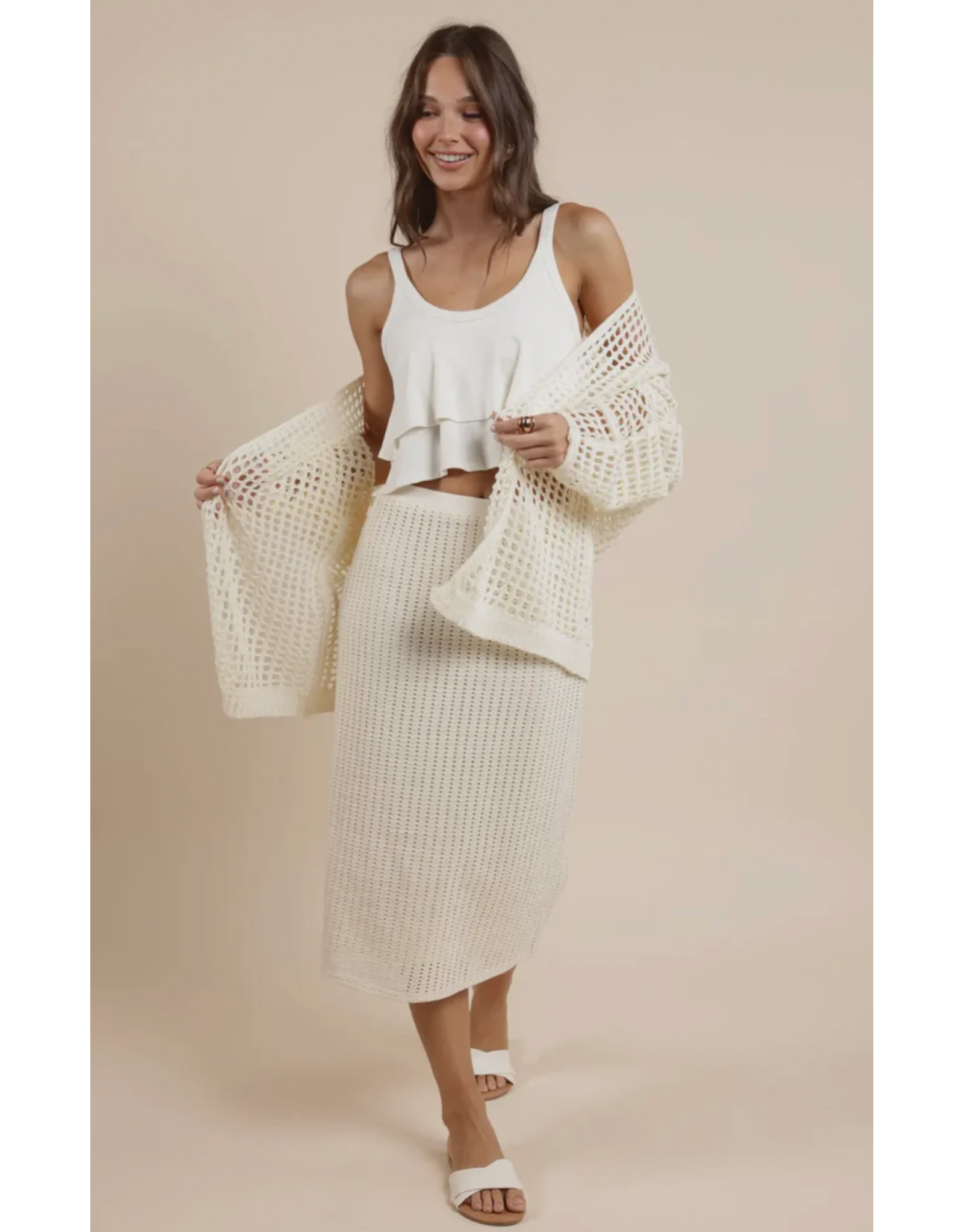 Sadie & Sage Sadie & Sage - Peach Fuzz Open Knit Cardigan (Ivory)