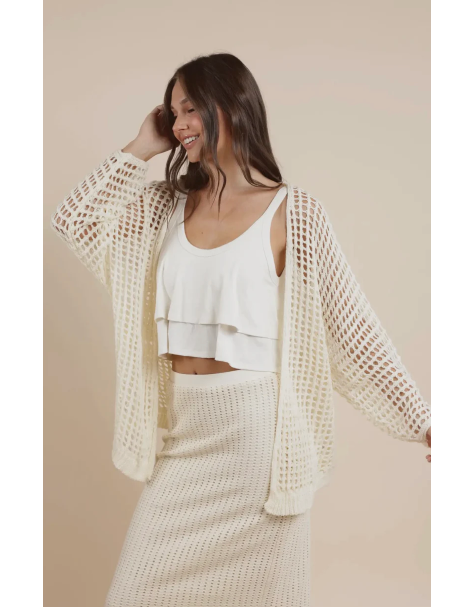 Sadie & Sage Sadie & Sage - Peach Fuzz Open Knit Cardigan (Ivory)