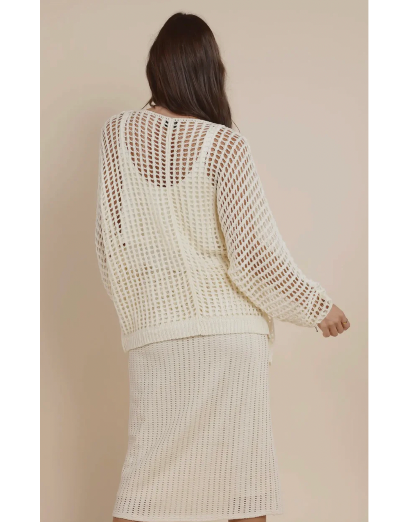 Sadie & Sage Sadie & Sage - Peach Fuzz Open Knit Cardigan (Ivory)