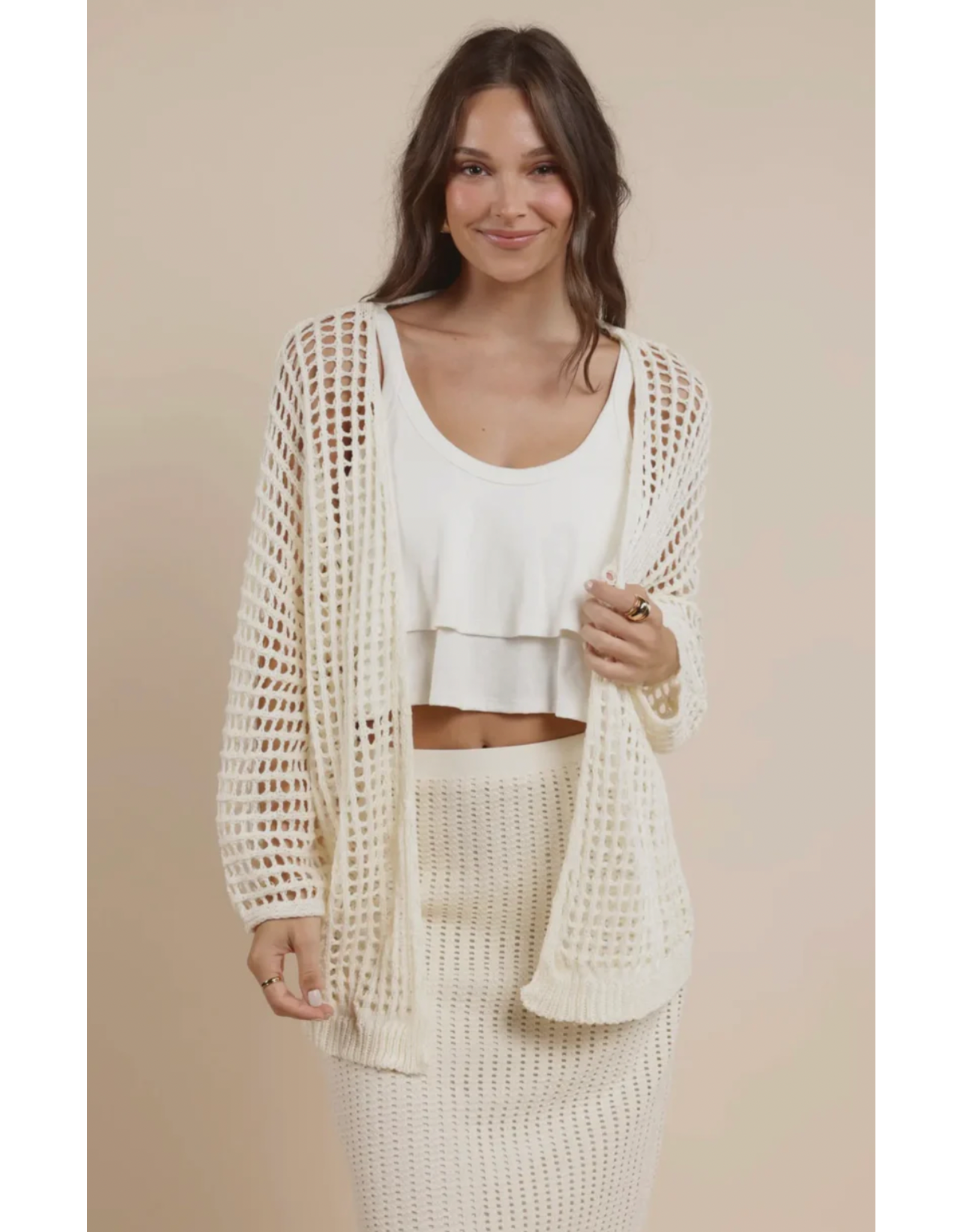 Sadie & Sage Sadie & Sage - Peach Fuzz Open Knit Cardigan (Ivory)