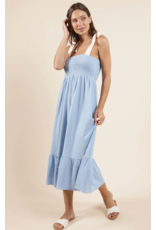 Sadie & Sage Sadie & Sage - Delilah Contrast Tie Strap Smocked Midi Dress (Sky Blue Cream)