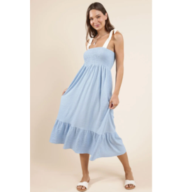 Sadie & Sage Sadie & Sage - Delilah Contrast Tie Strap Smocked Midi Dress (Sky Blue Cream)