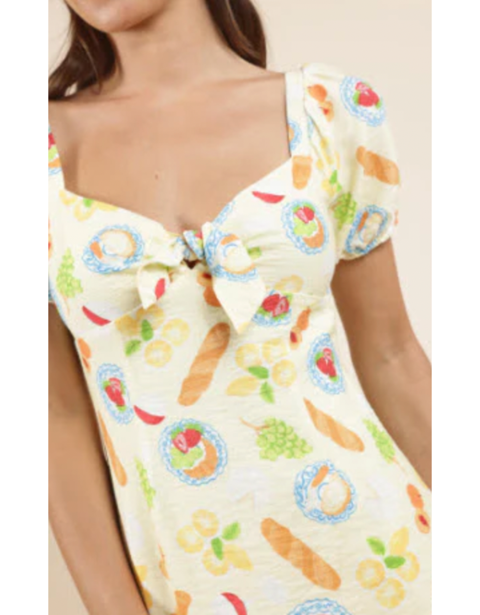Sadie & Sage Sadie & Sage - Picnic Pursuits Front Tie Mini Dress (Lemon)