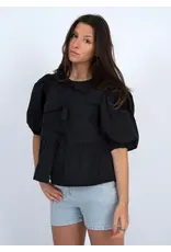 RD Style RD Style - Tally Puff Sleeve Front Tie Shirt (Black)