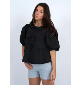 RD Style RD Style - Tally Puff Sleeve Front Tie Shirt (Black)