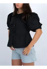 RD Style RD Style - Tally Puff Sleeve Front Tie Shirt (Black)