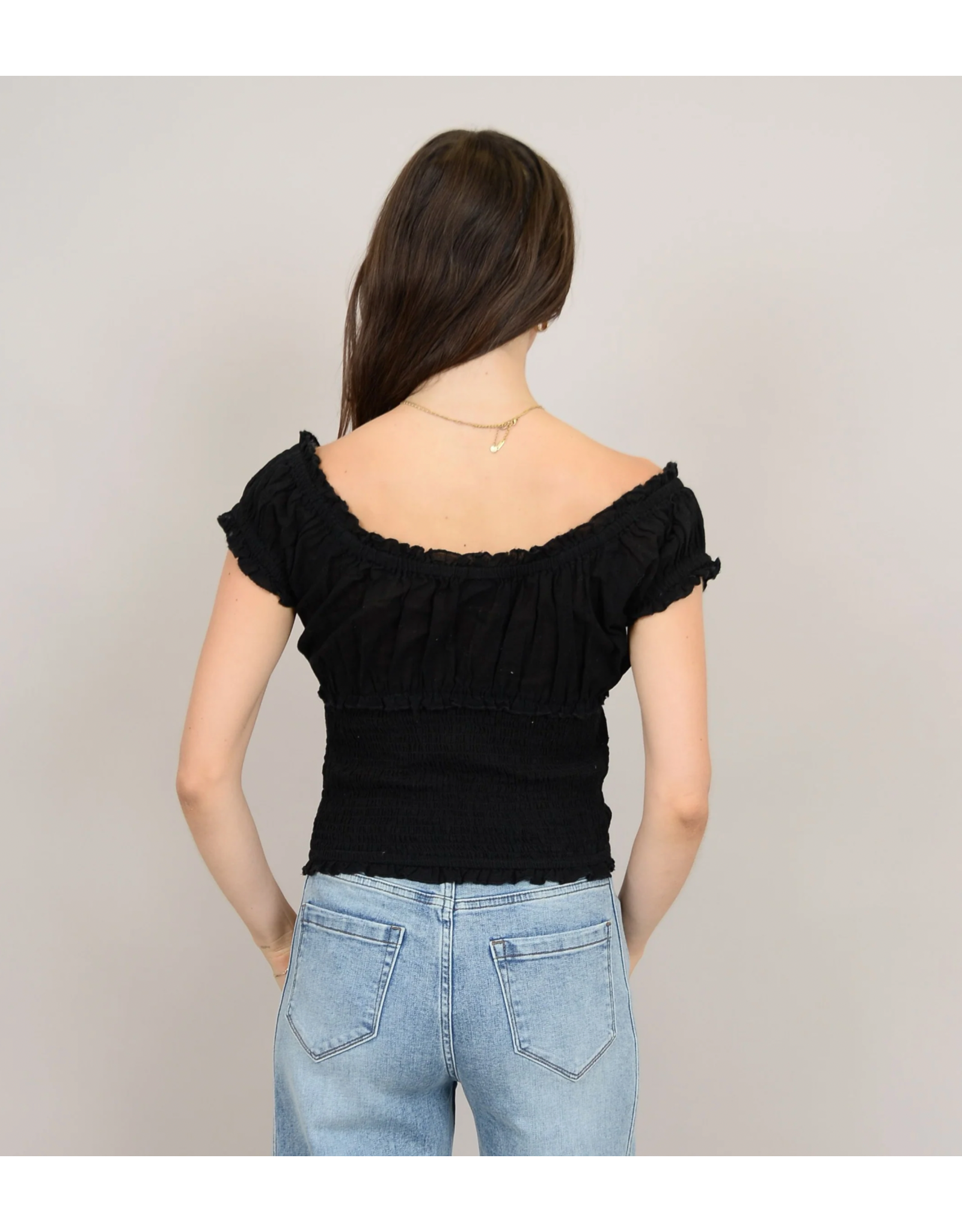 RD Style RD Style - Mica Puff Short Sleeve Shirred Top (Black)