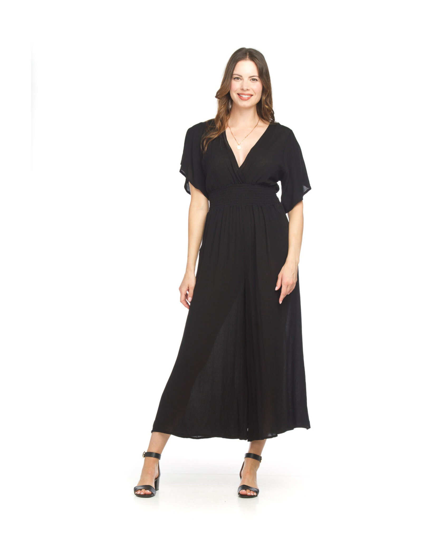 Papillon Papillon - Short Sleeve Wrap Top Wide Leg Jumpsuit (Black)