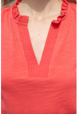 Voy V Neck Ruffle Sleeve Top (Coral)