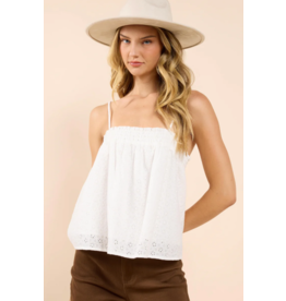 Sadie & Sage Sadie & Sage - Sundream Eyelet Smocked Band Spaghetti Tank (White)