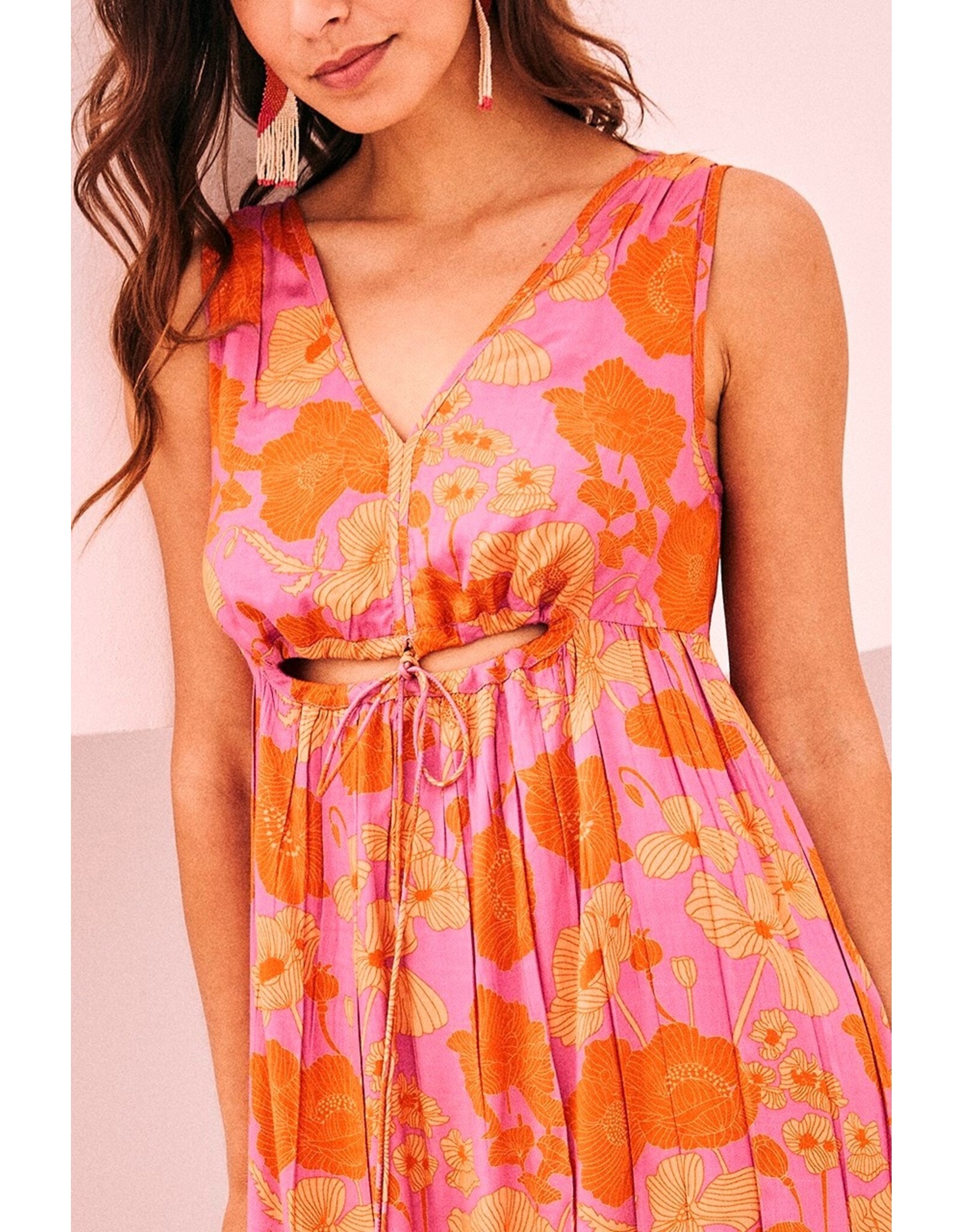NKN Barcelona NKN Barcelona - Kailani Printed Maxi Dress with Waist Cutouts (Fuschia)