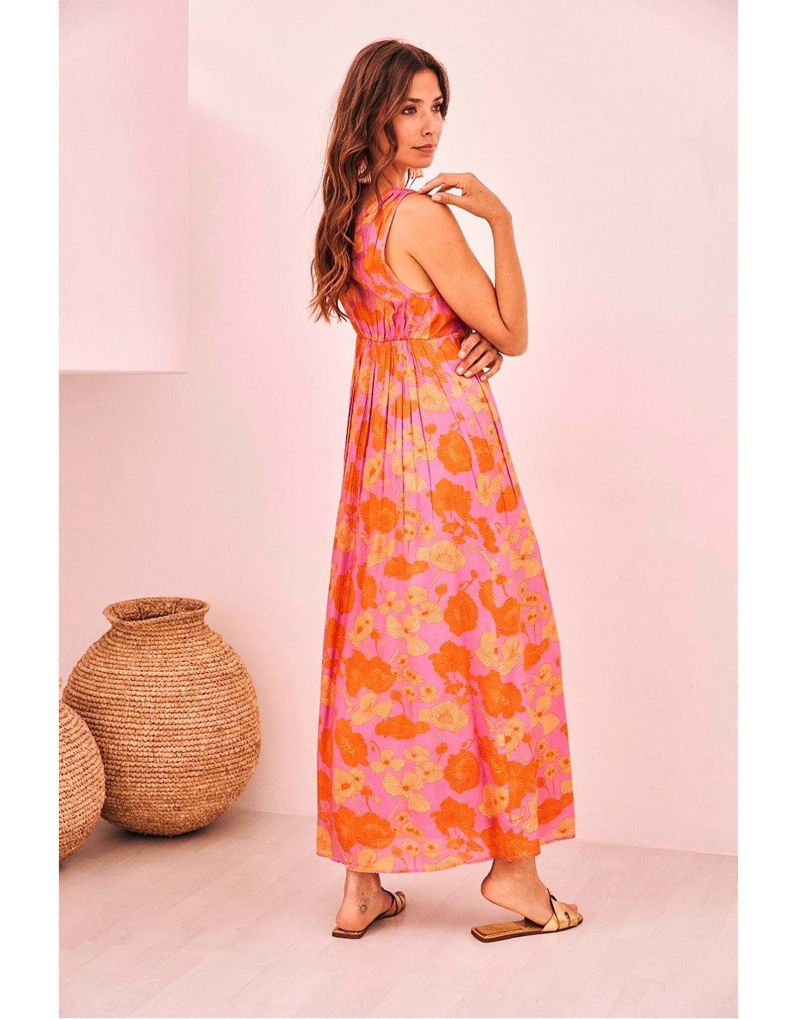 NKN Barcelona NKN Barcelona - Kailani Printed Maxi Dress with Waist Cutouts (Fuschia)