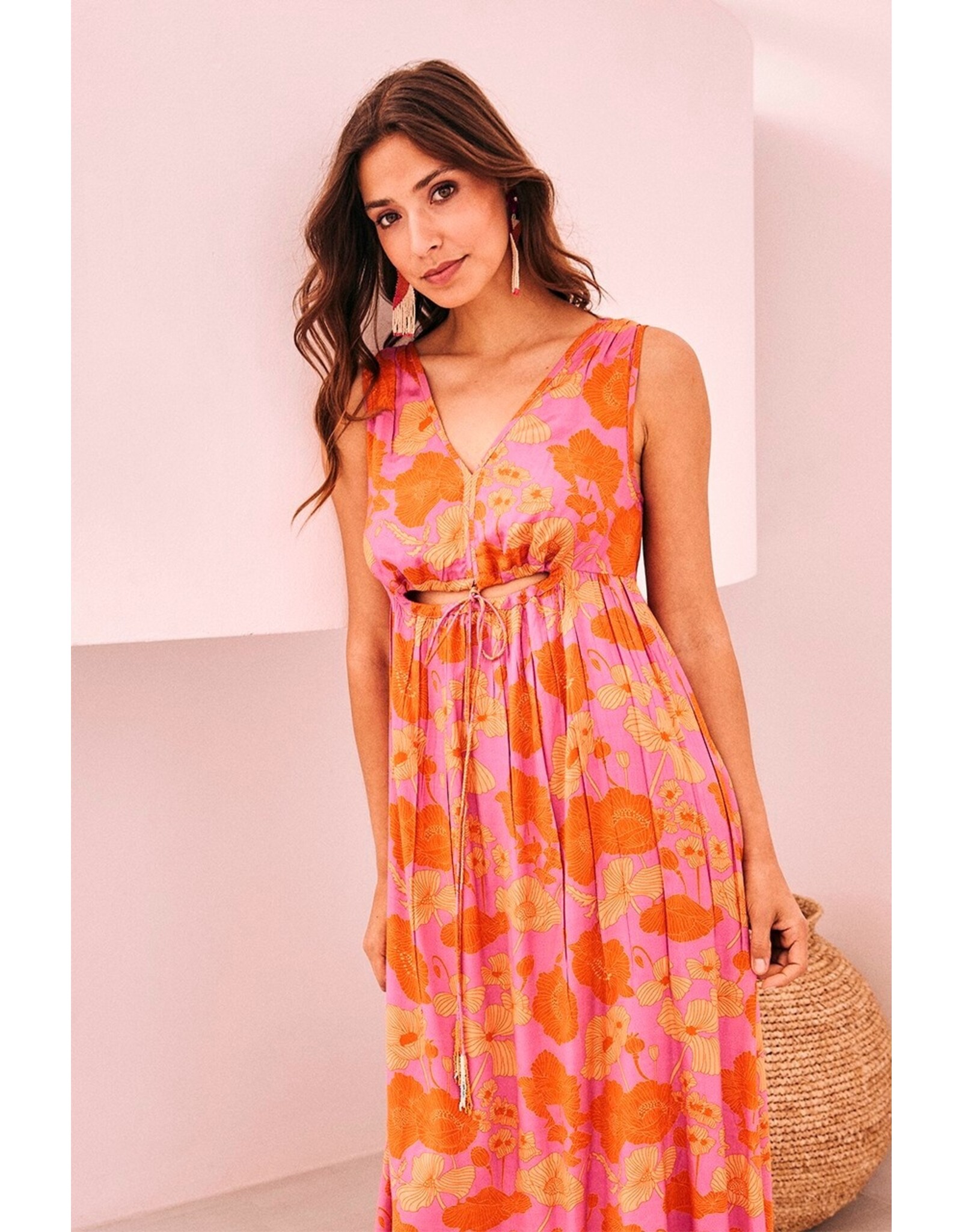 NKN Barcelona NKN Barcelona - Kailani Printed Maxi Dress with Waist Cutouts (Fuschia)