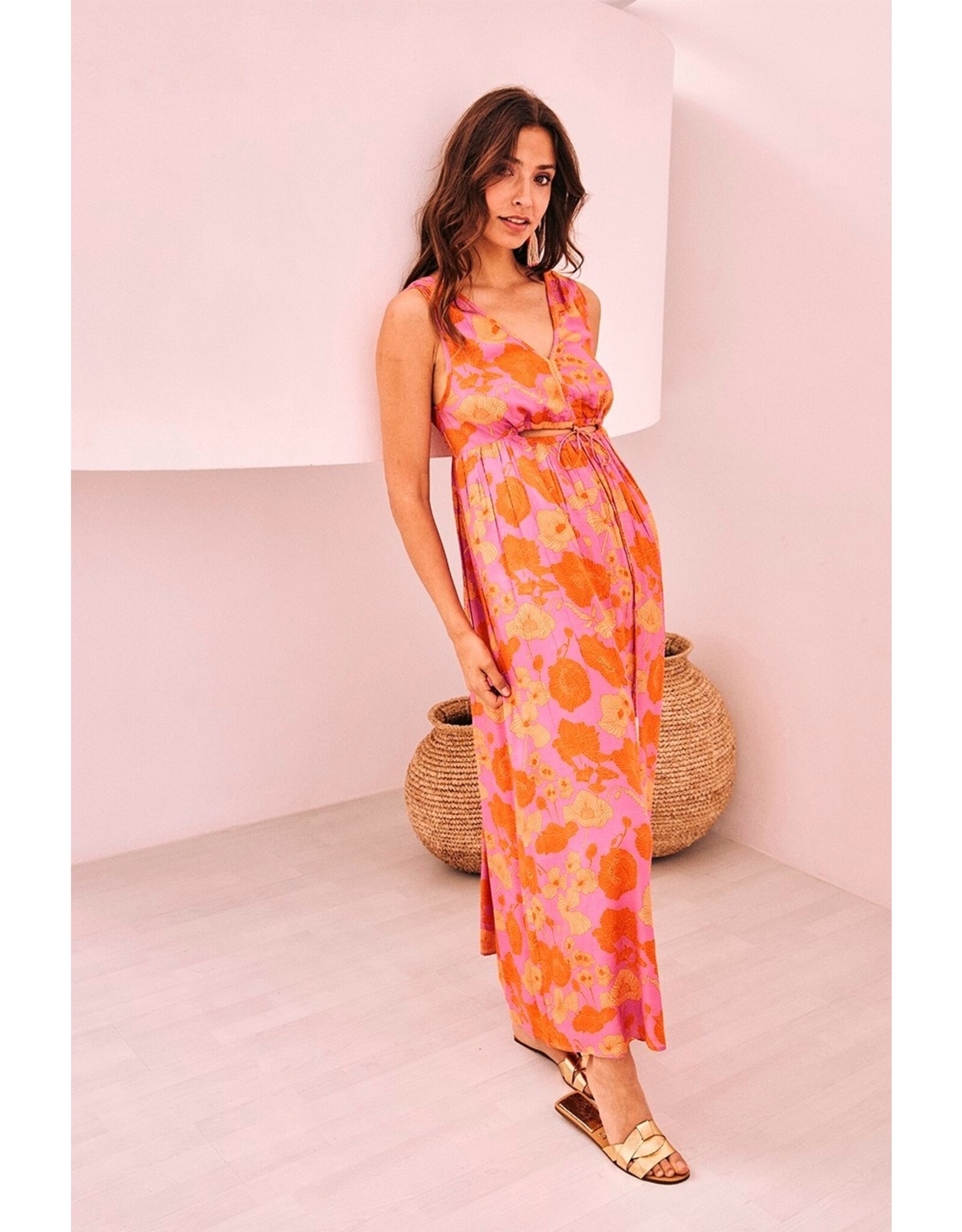 NKN Barcelona NKN Barcelona - Kailani Printed Maxi Dress with Waist Cutouts (Fuschia)