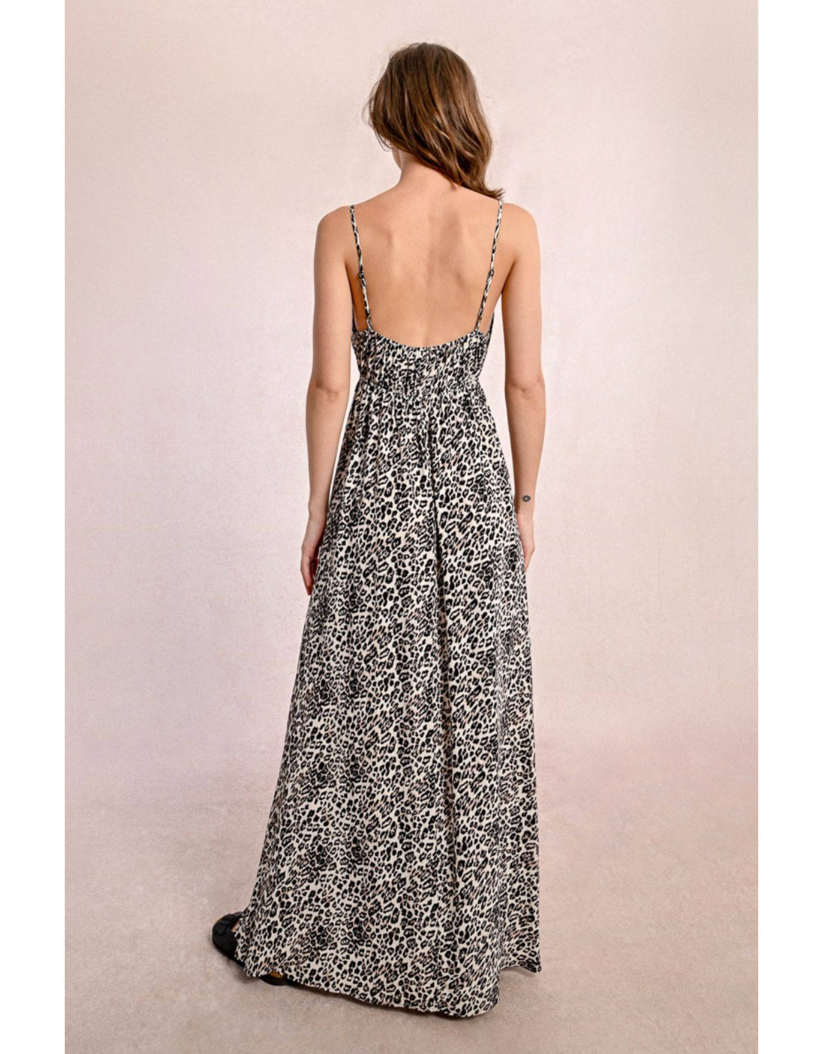 Molly Bracken Molly Bracken -  Maxi Length Leopard Print Dress (Beige)