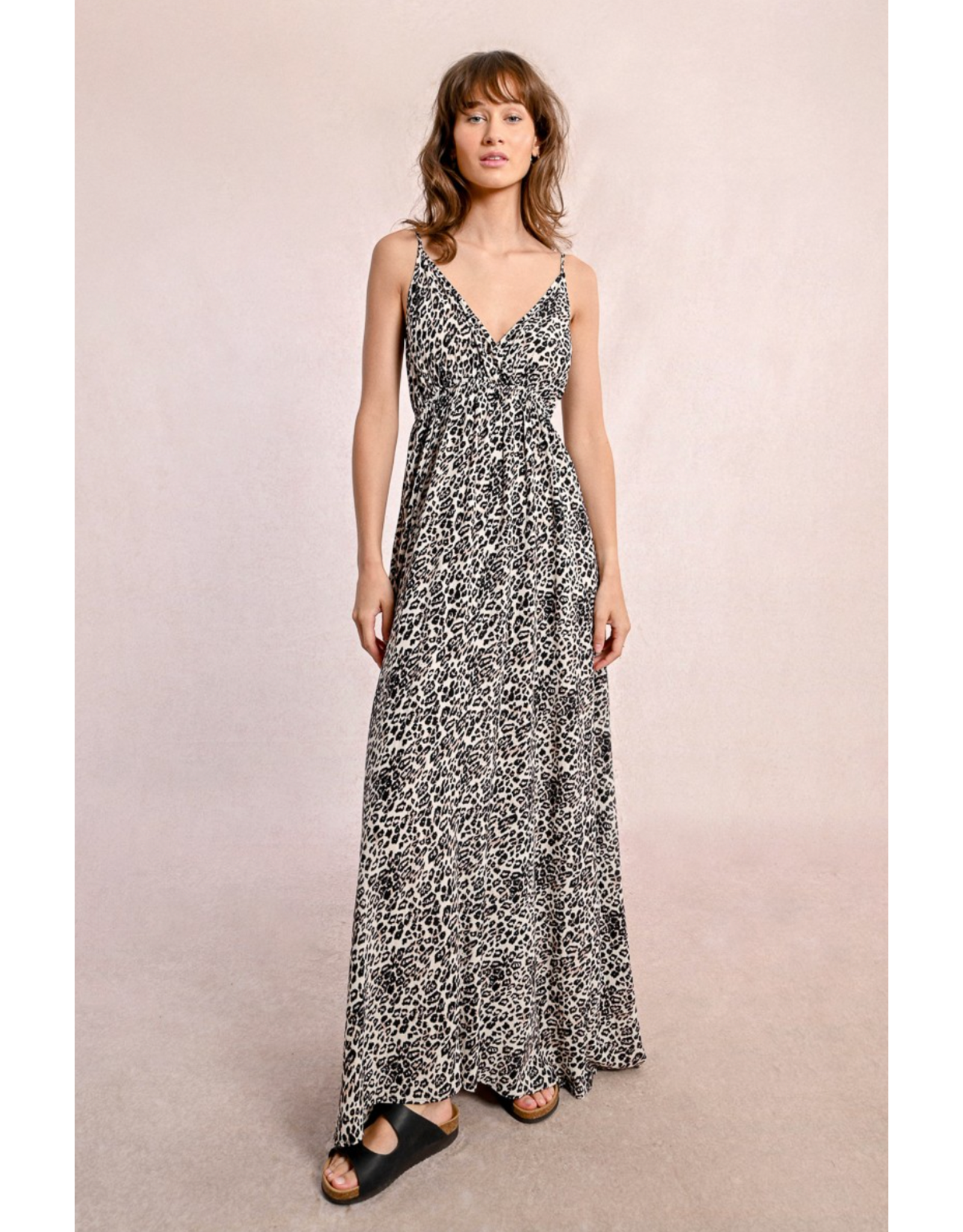 Molly Bracken Molly Bracken -  Maxi Length Leopard Print Dress (Beige)