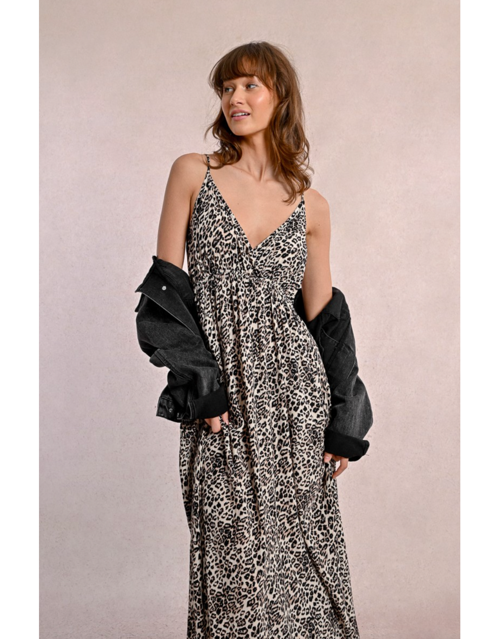 Molly Bracken Molly Bracken -  Maxi Length Leopard Print Dress (Beige)