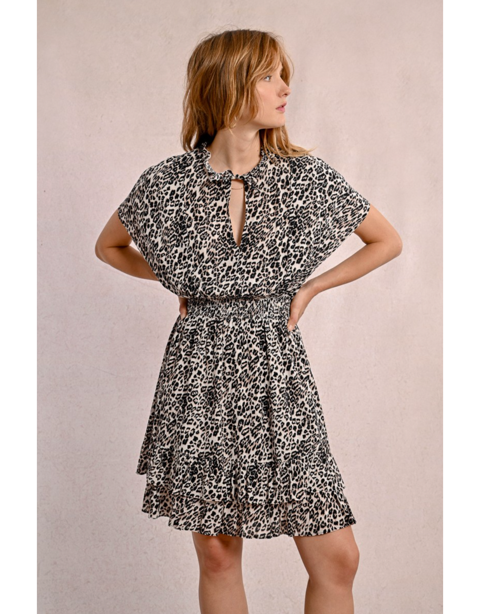 Molly Bracken Molly Bracken -  Leopard Print Dress with Ruffles (Beige)