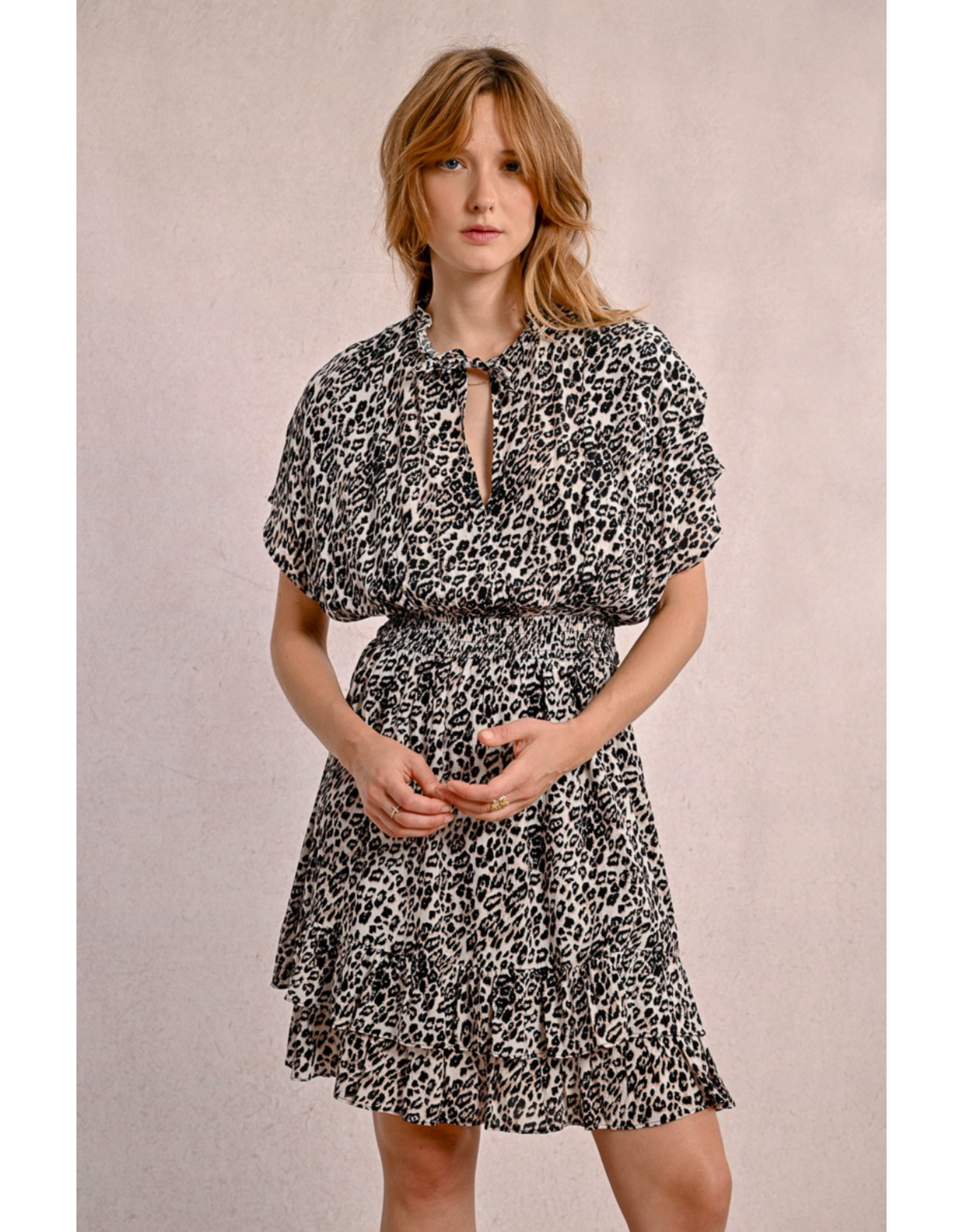 Molly Bracken Molly Bracken -  Leopard Print Dress with Ruffles (Beige)