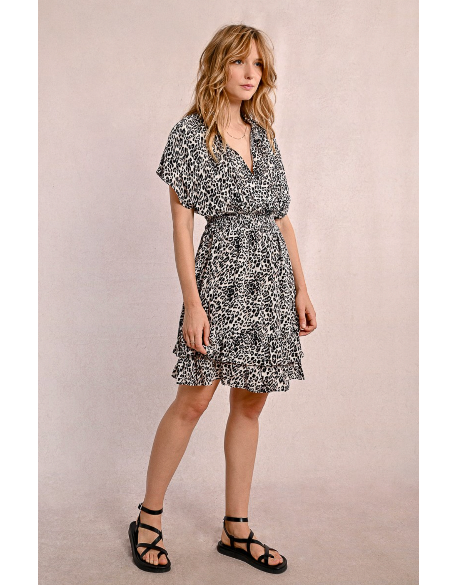 Molly Bracken Molly Bracken -  Leopard Print Dress with Ruffles (Beige)