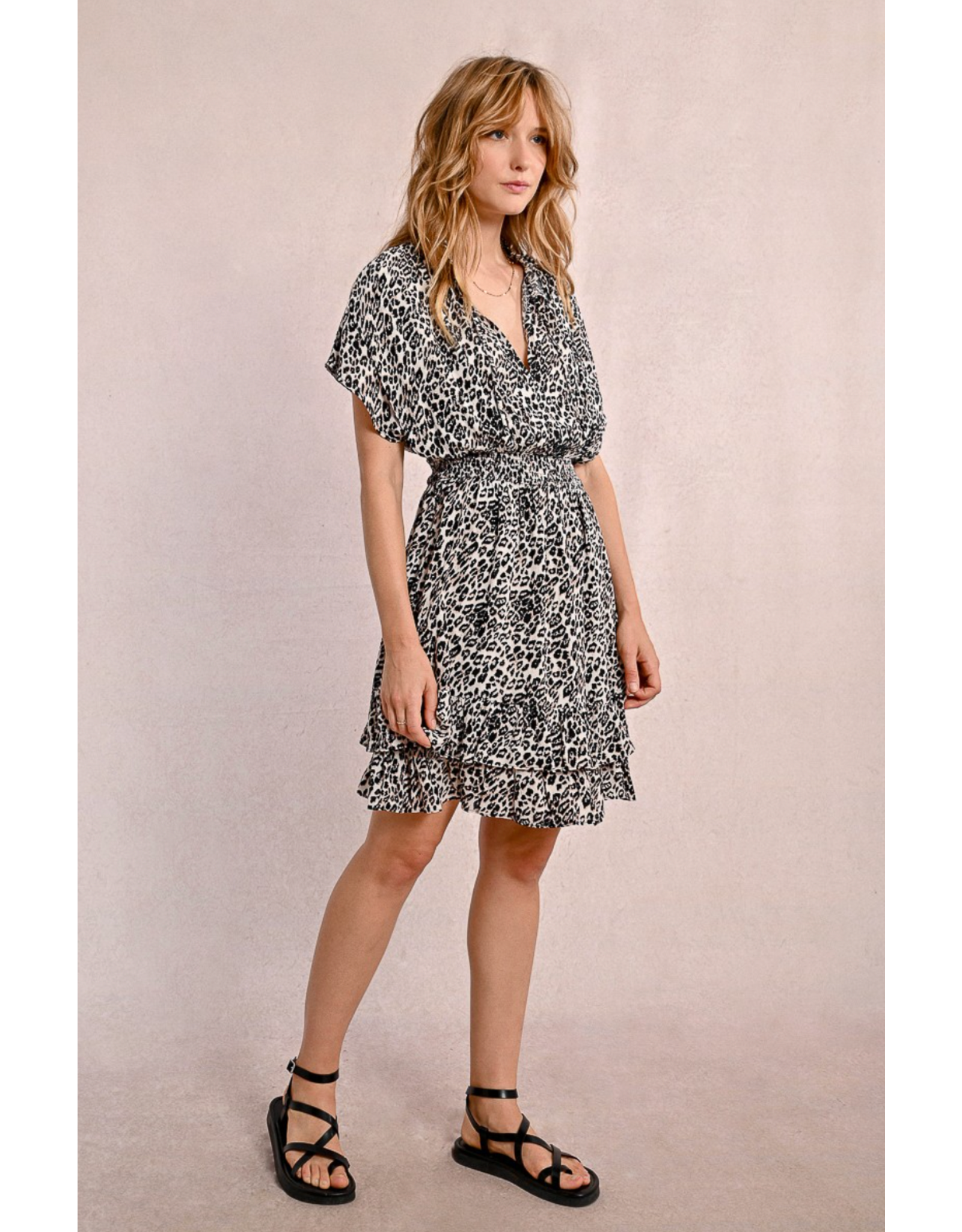 Molly Bracken Molly Bracken -  Leopard Print Dress with Ruffles (Beige)