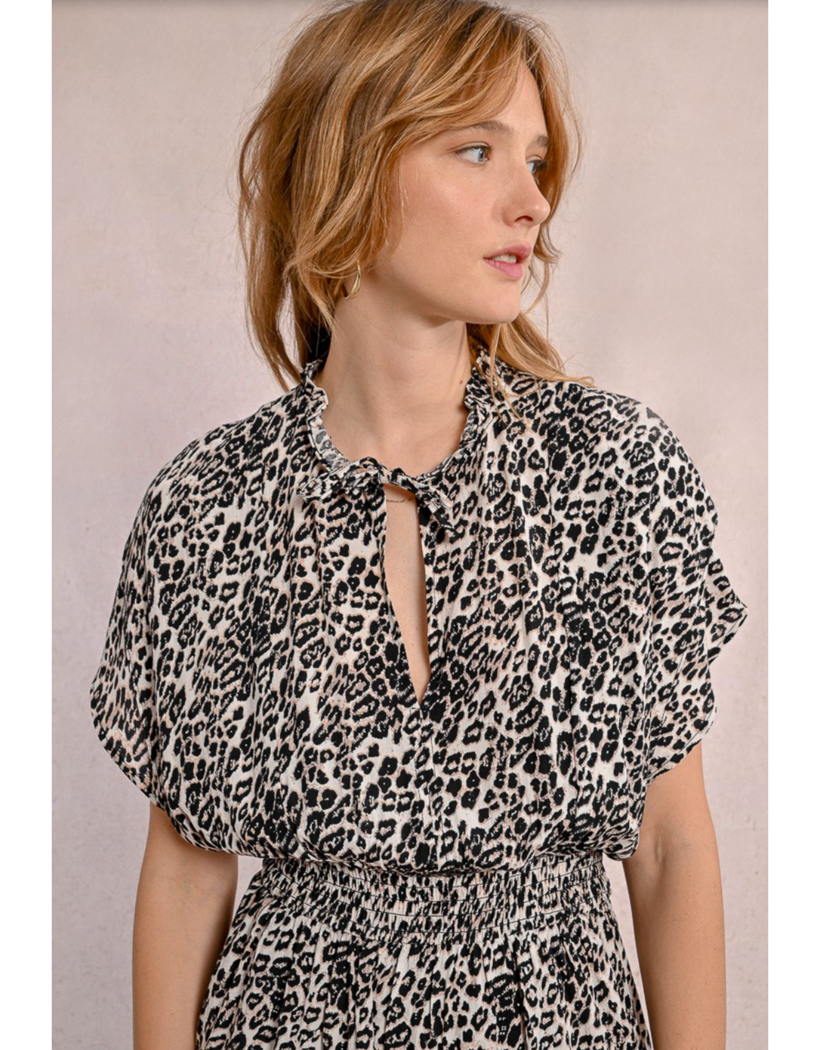 Molly Bracken Molly Bracken -  Leopard Print Dress with Ruffles (Beige)