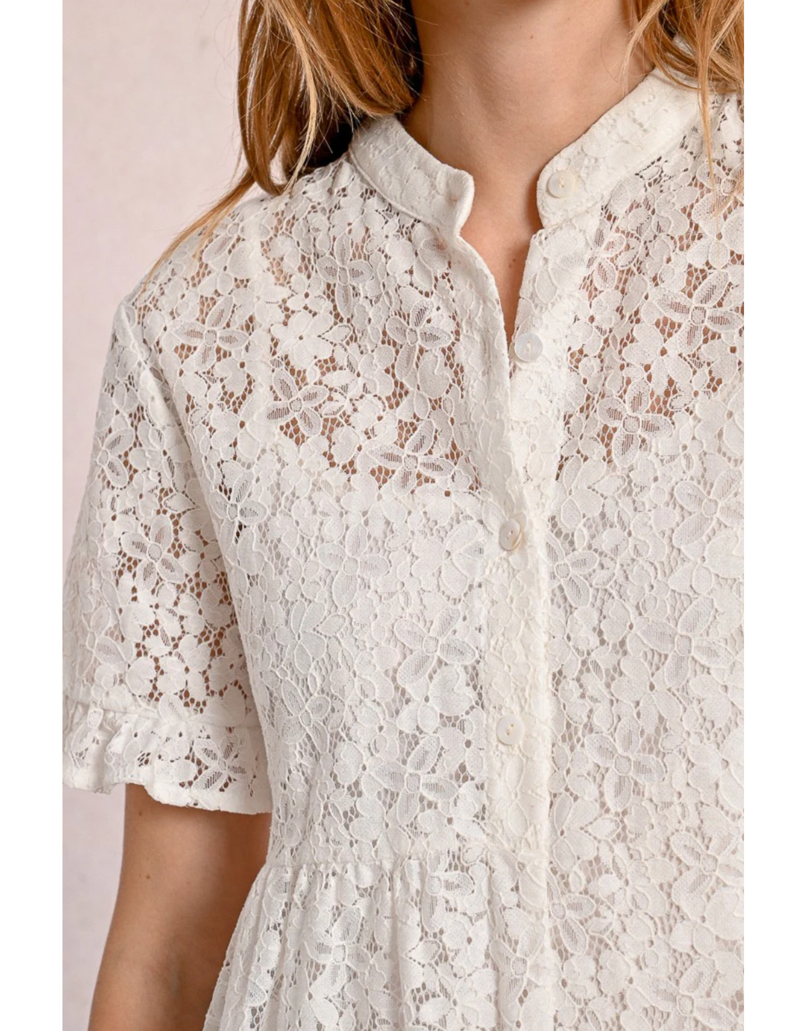 Molly Bracken Molly Bracken -  Lace Shirt Dress (White)
