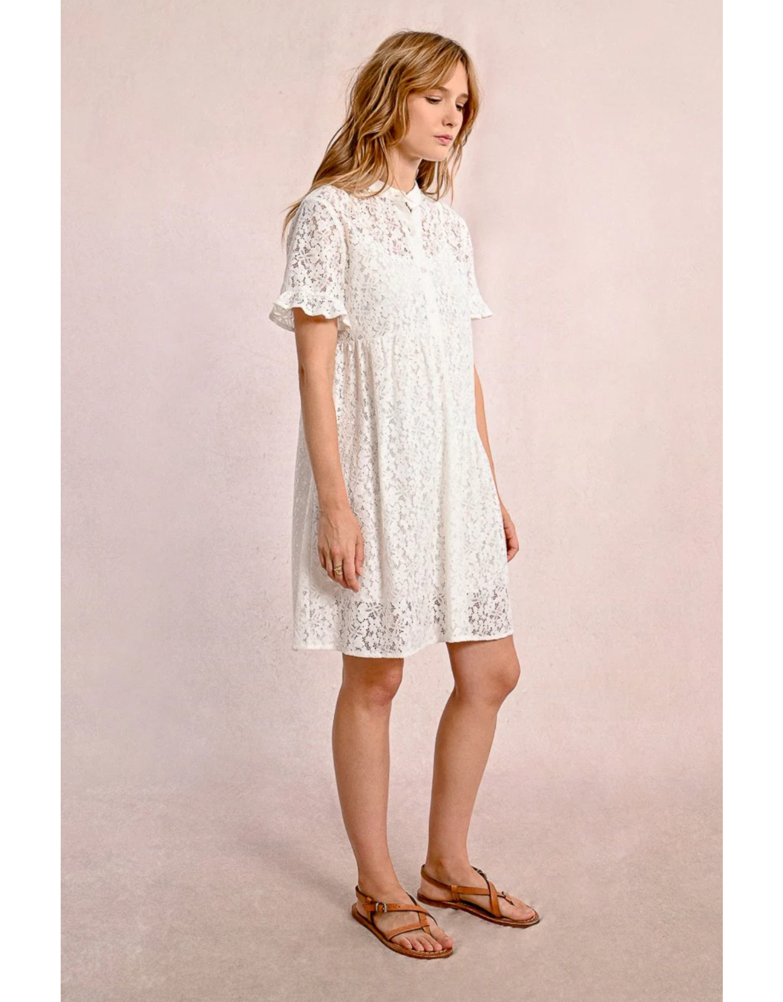 Molly Bracken Molly Bracken -  Lace Shirt Dress (White)