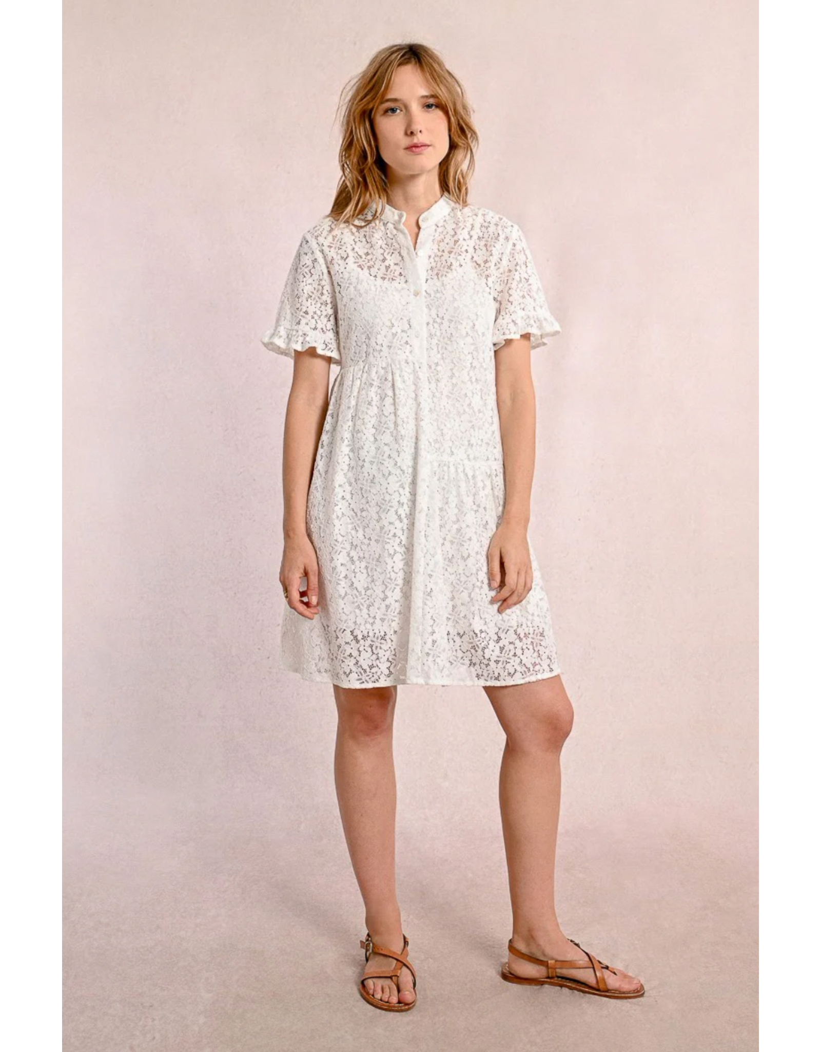 Molly Bracken Molly Bracken -  Lace Shirt Dress (White)