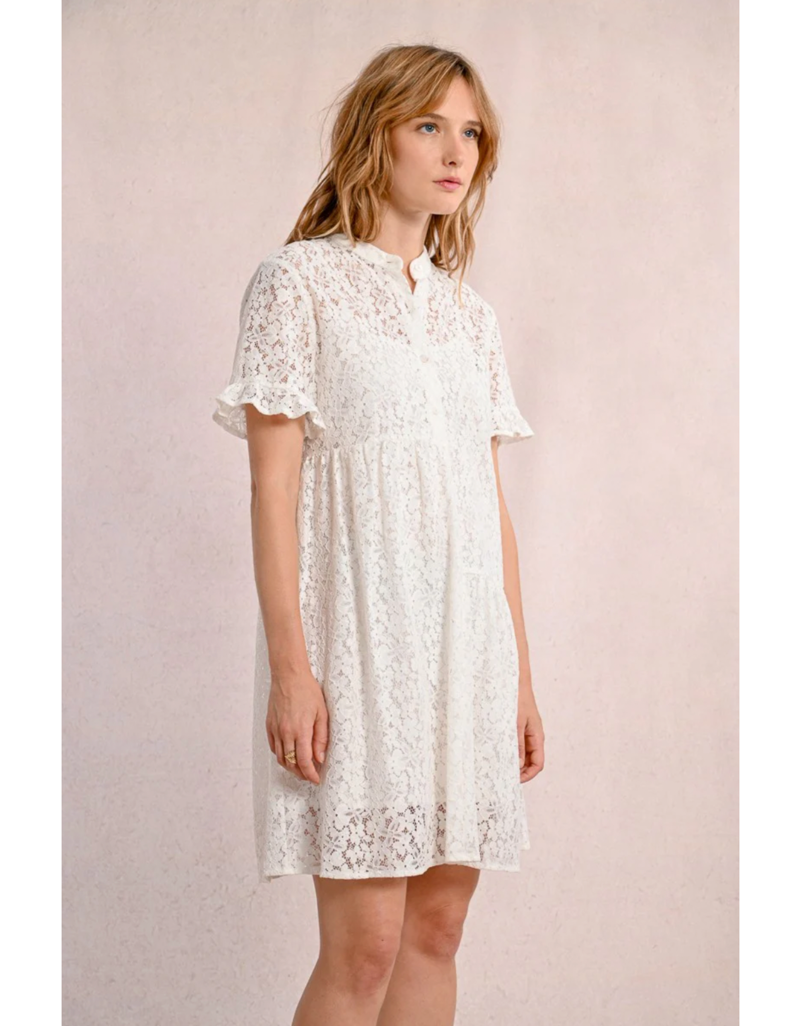 Molly Bracken Molly Bracken -  Lace Shirt Dress (White)