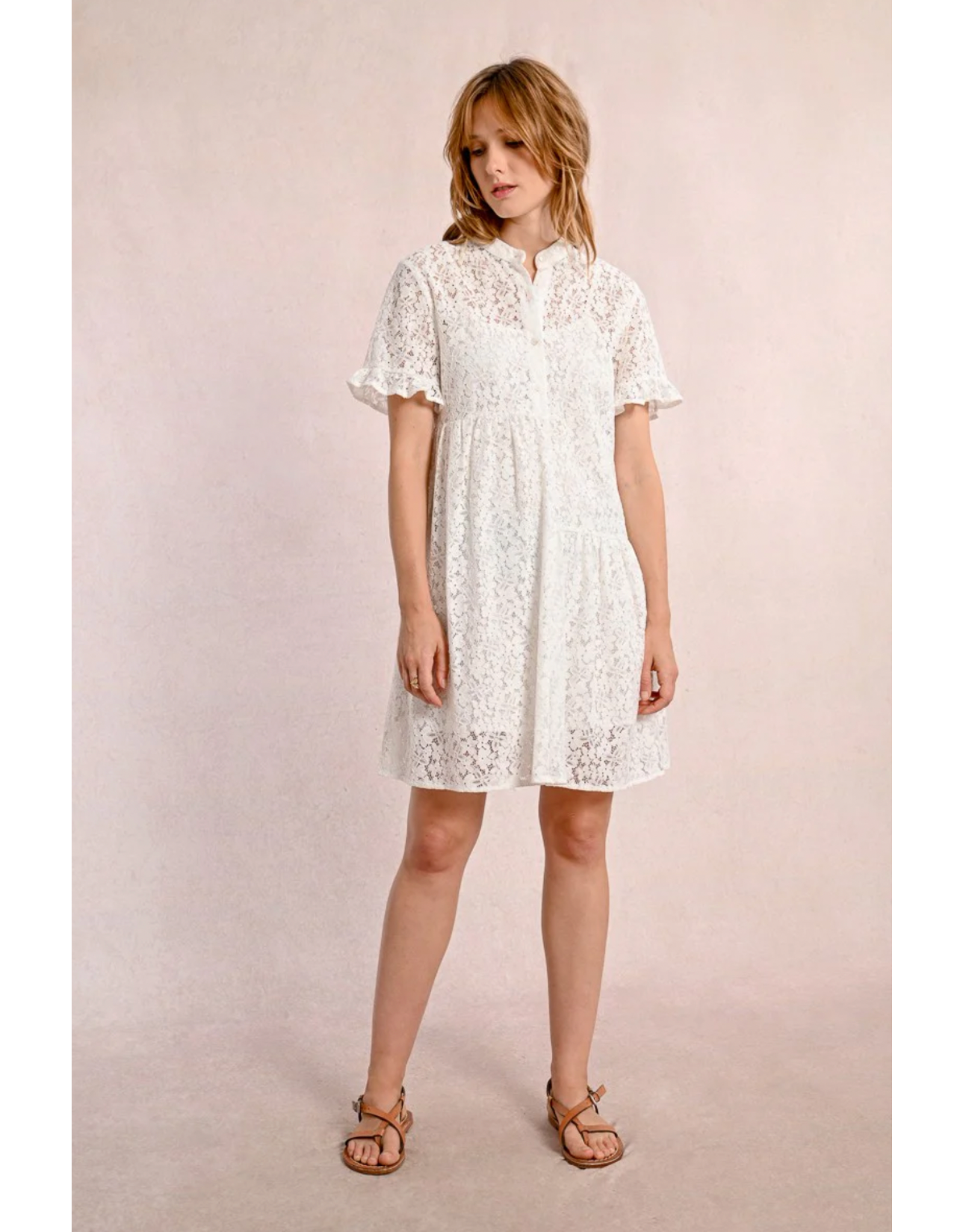 Molly Bracken Molly Bracken -  Lace Shirt Dress (White)