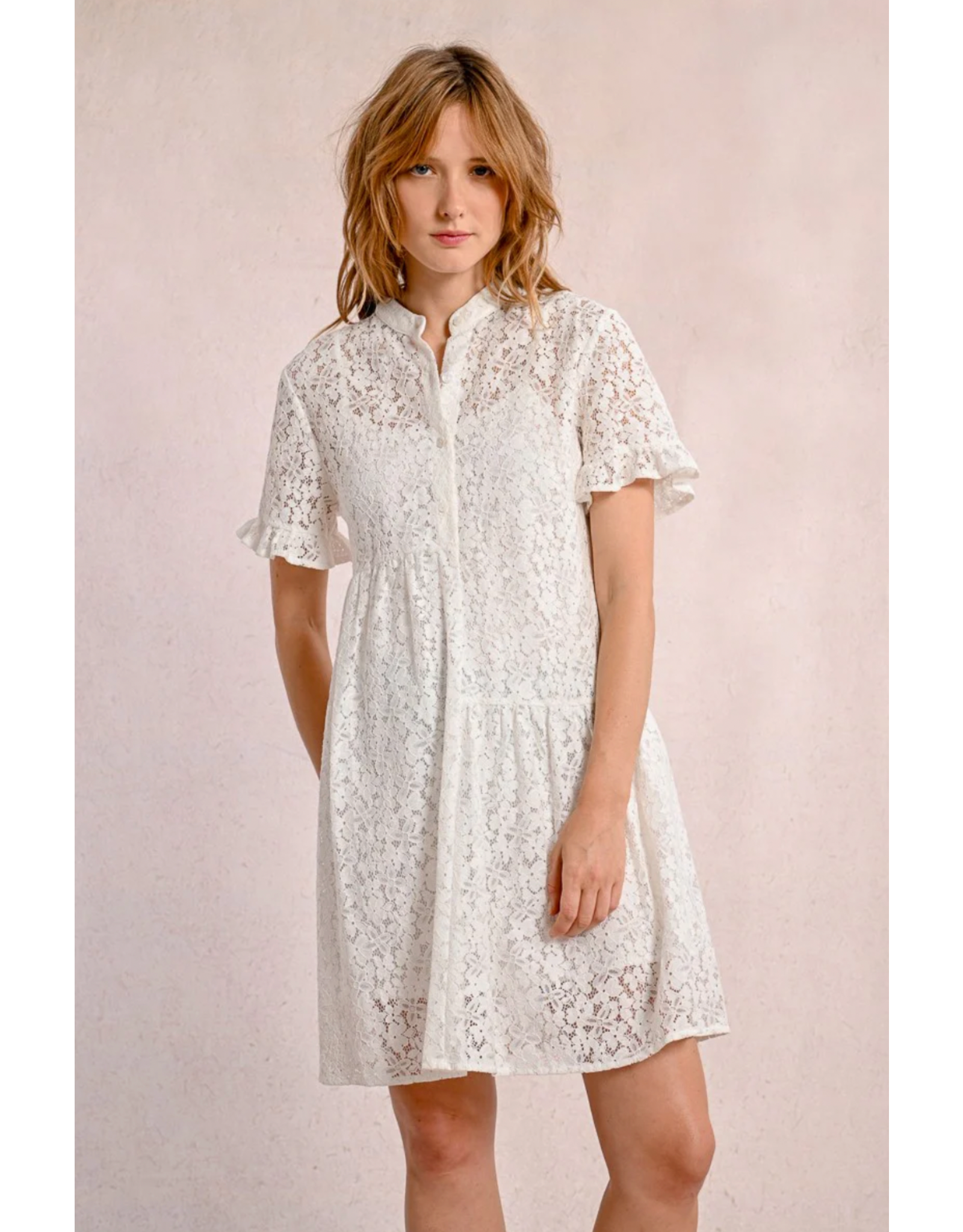 Molly Bracken Molly Bracken -  Lace Shirt Dress (White)