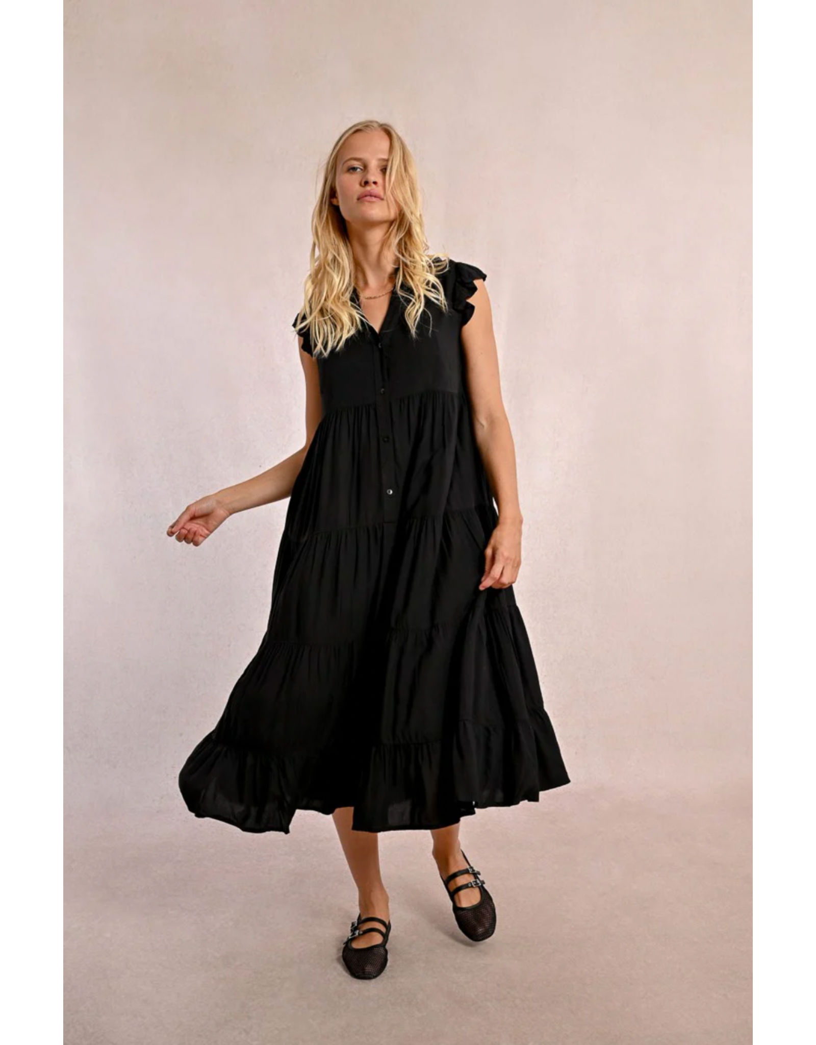 Molly Bracken Molly Bracken -  Tiered Maxi Length Dress (Black)