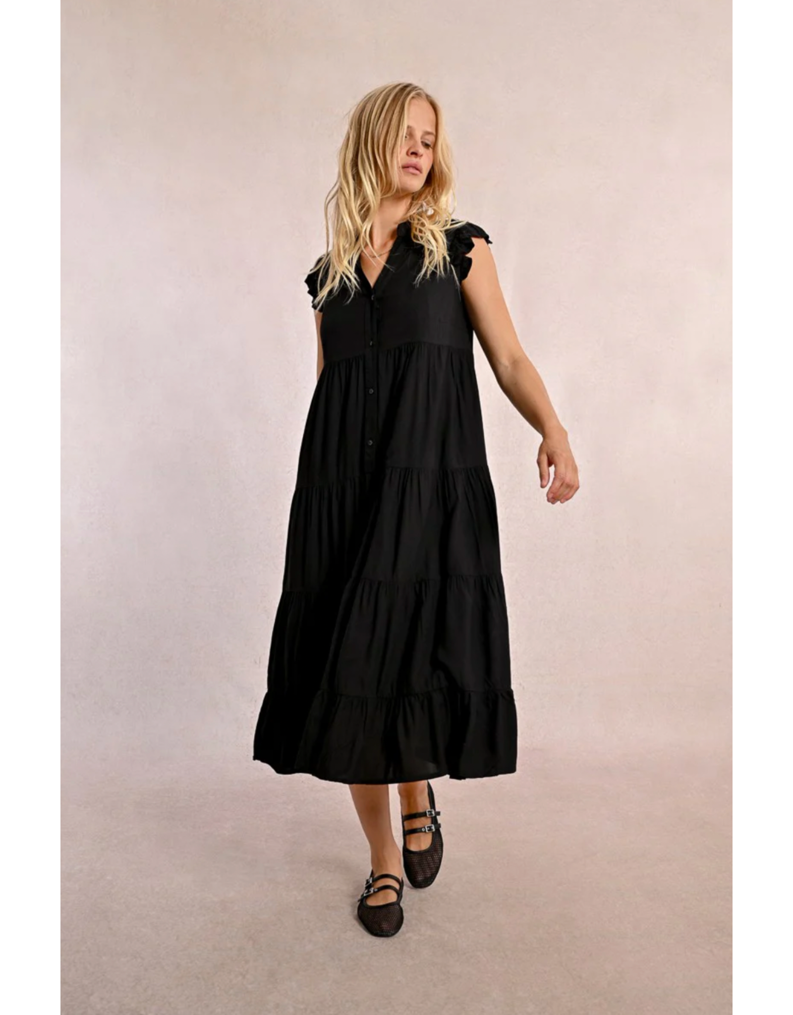 Molly Bracken Molly Bracken -  Tiered Maxi Length Dress (Black)