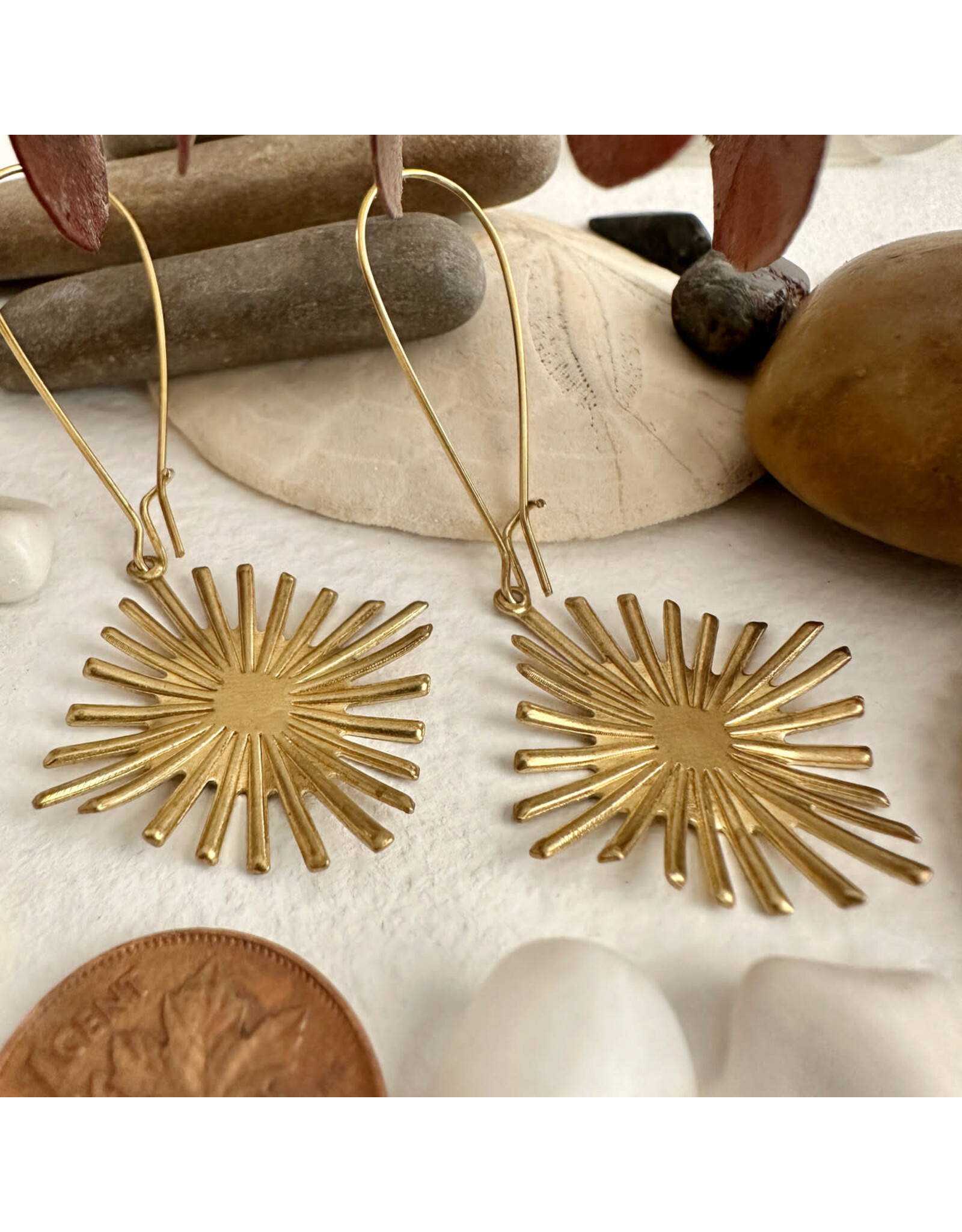 Pika & Bear Pika & Bear - "Lucienne" Raw Brass Starburst Drop Earrings