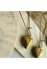 Pika & Bear Pika & Bear - "Elizabeth" Vintage Heart Shaped Locket Drop Earrings in Raw Brass