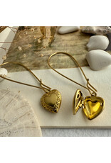 Pika & Bear Pika & Bear - "Elizabeth" Vintage Heart Shaped Locket Drop Earrings in Raw Brass