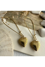 Pika & Bear Pika & Bear - "Elizabeth" Vintage Heart Shaped Locket Drop Earrings in Raw Brass