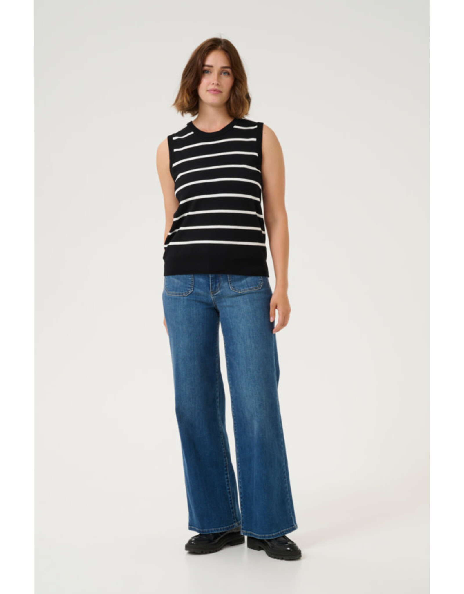 Kaffe Kaffe - Lizza Striped Slipover (Blk / Chalk)