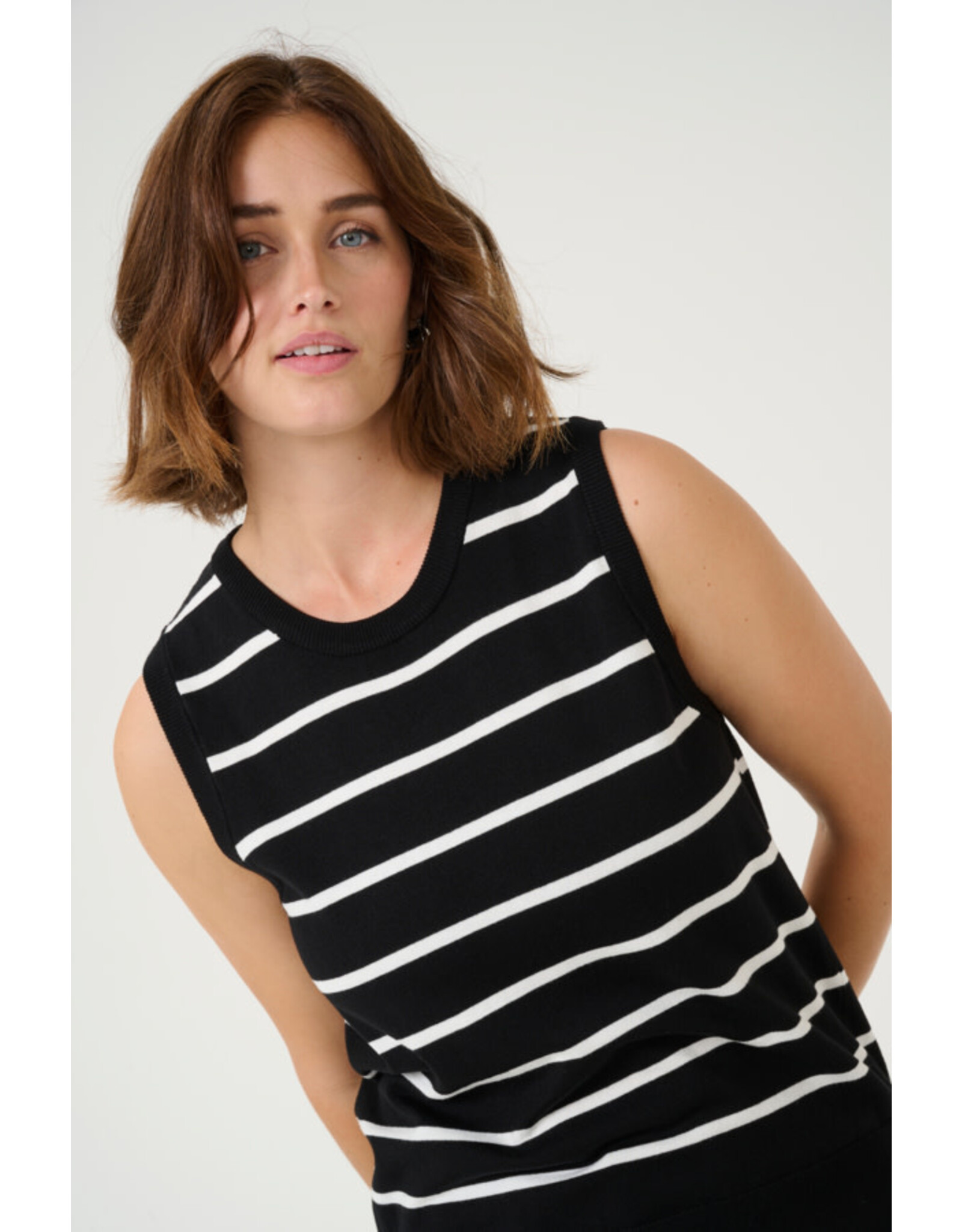 Kaffe Kaffe - Lizza Striped Slipover (Blk / Chalk)