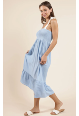 Sadie & Sage Sadie & Sage - Delilah Contrast Tie Strap Smocked Midi Dress (Sky Blue Cream)
