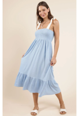 Sadie & Sage Sadie & Sage - Delilah Contrast Tie Strap Smocked Midi Dress (Sky Blue Cream)