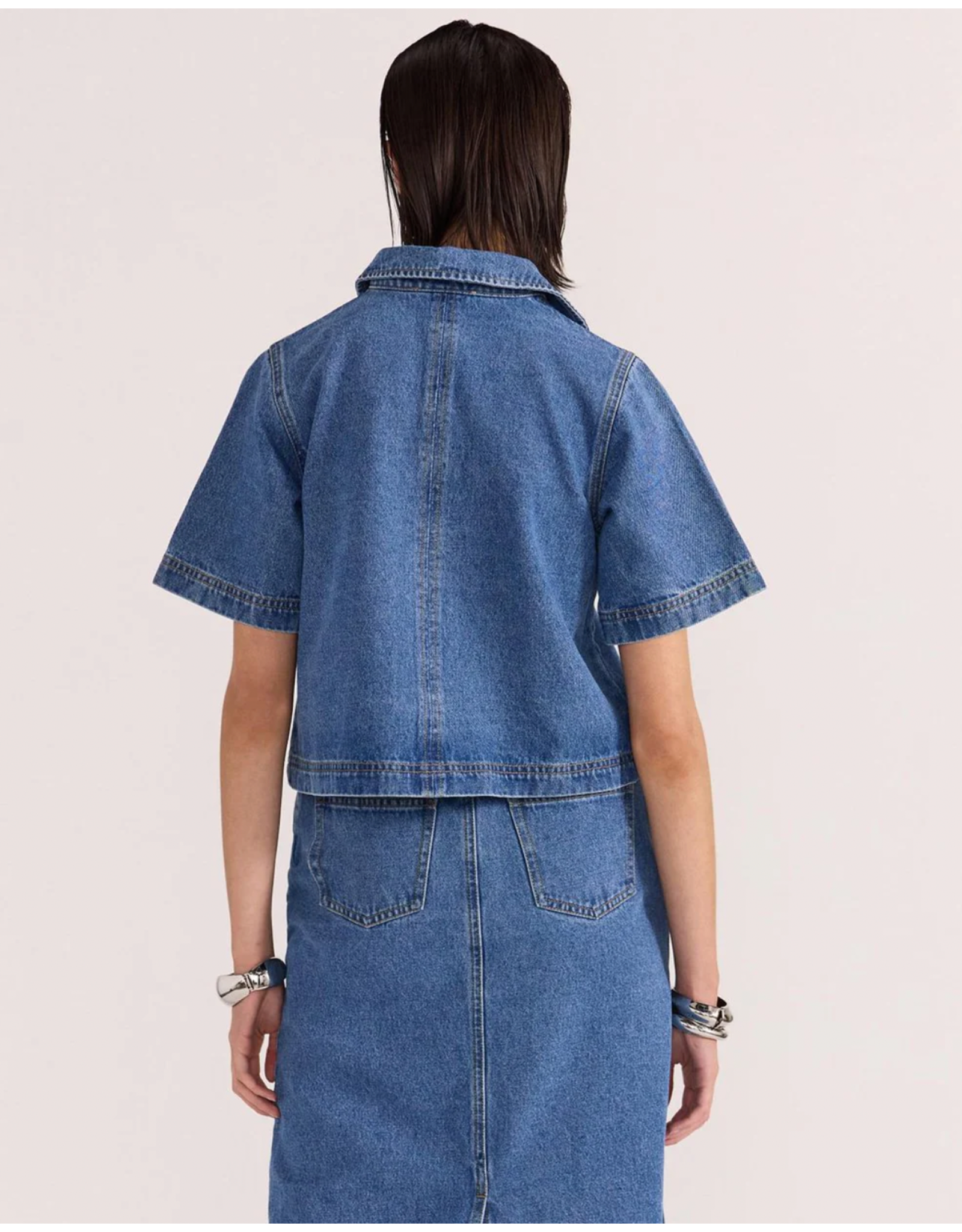 Staple The Label Staple - Alden Crop Denim Shirt (Mid Blue)