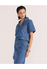 Staple The Label Staple - Alden Crop Denim Shirt (Mid Blue)