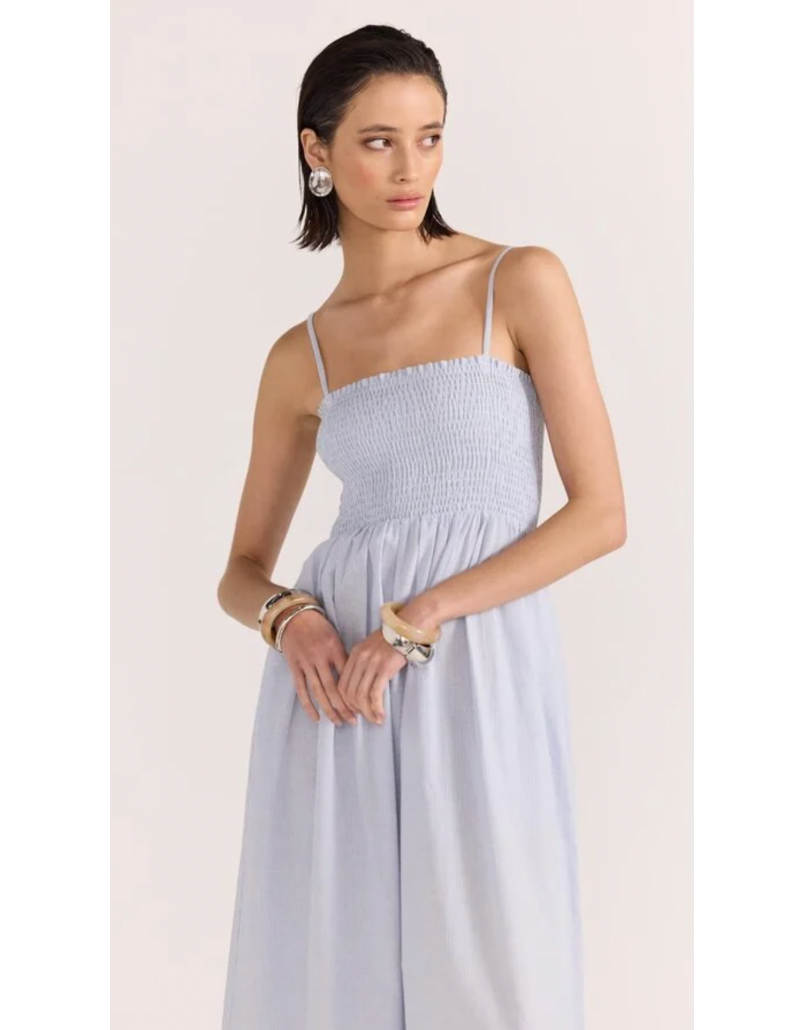 Staple The Label Staple - Danica Shirred Sundress (Blue / White)