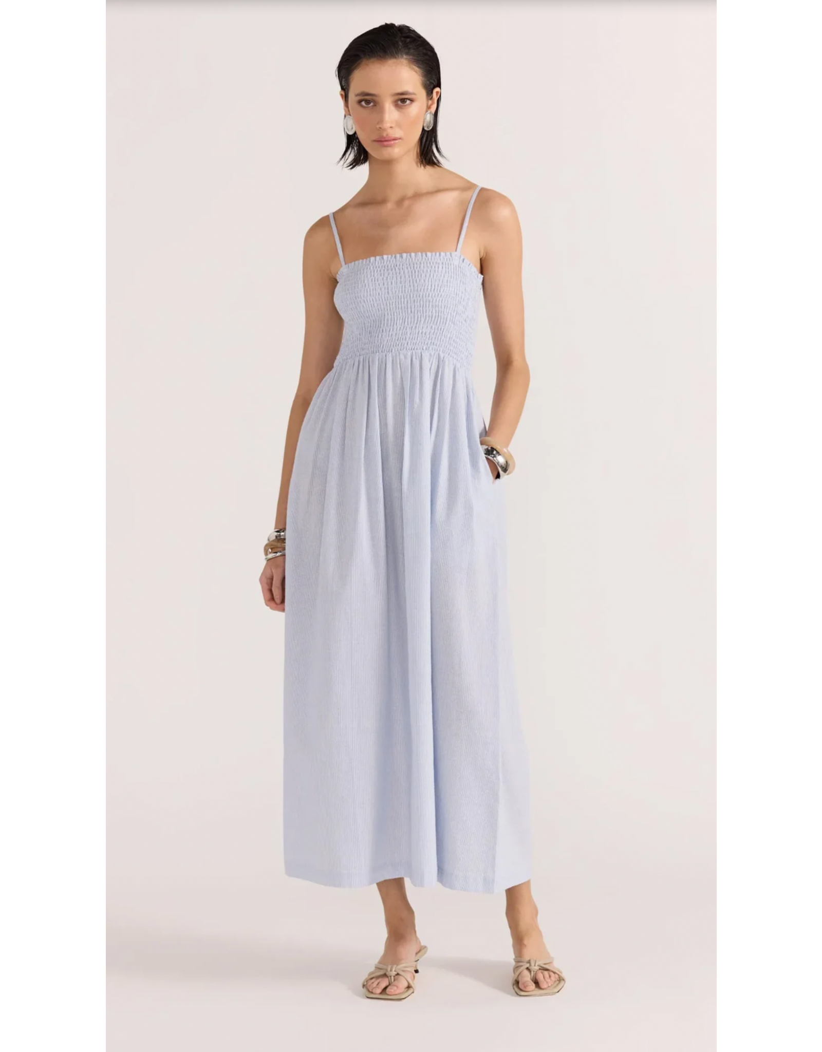 Staple The Label Staple - Danica Shirred Sundress (Blue / White)