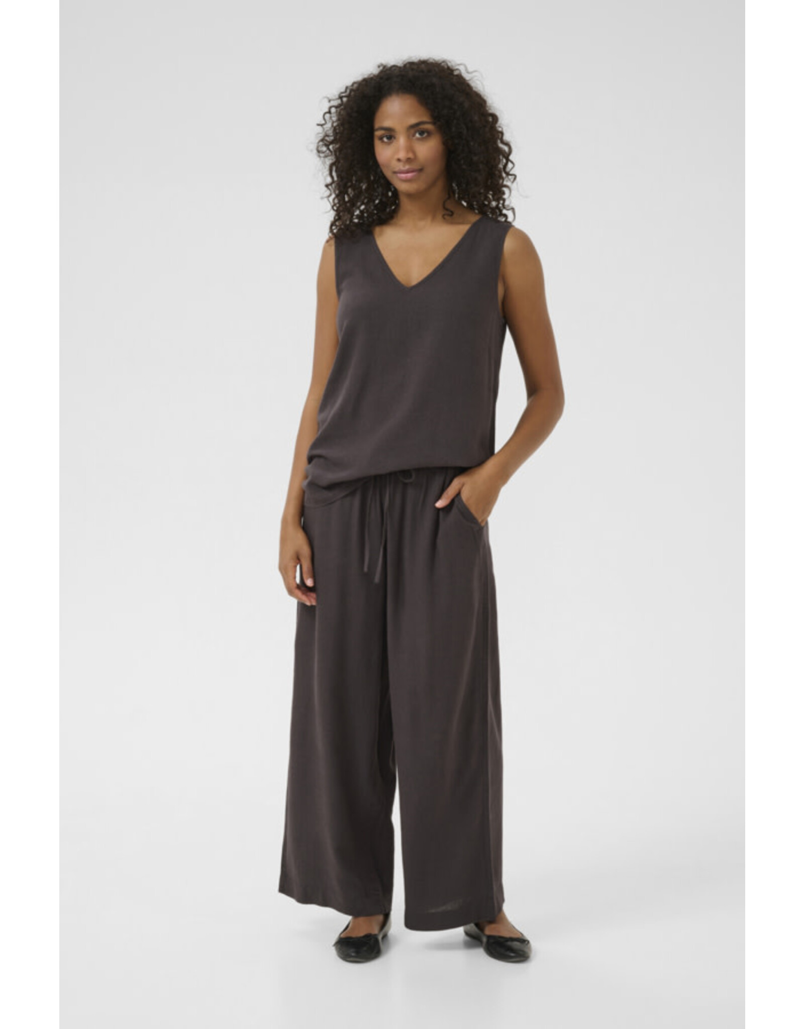 Kaffe Kaffe - Milia Cropped Wide Pants (Black Oyster)